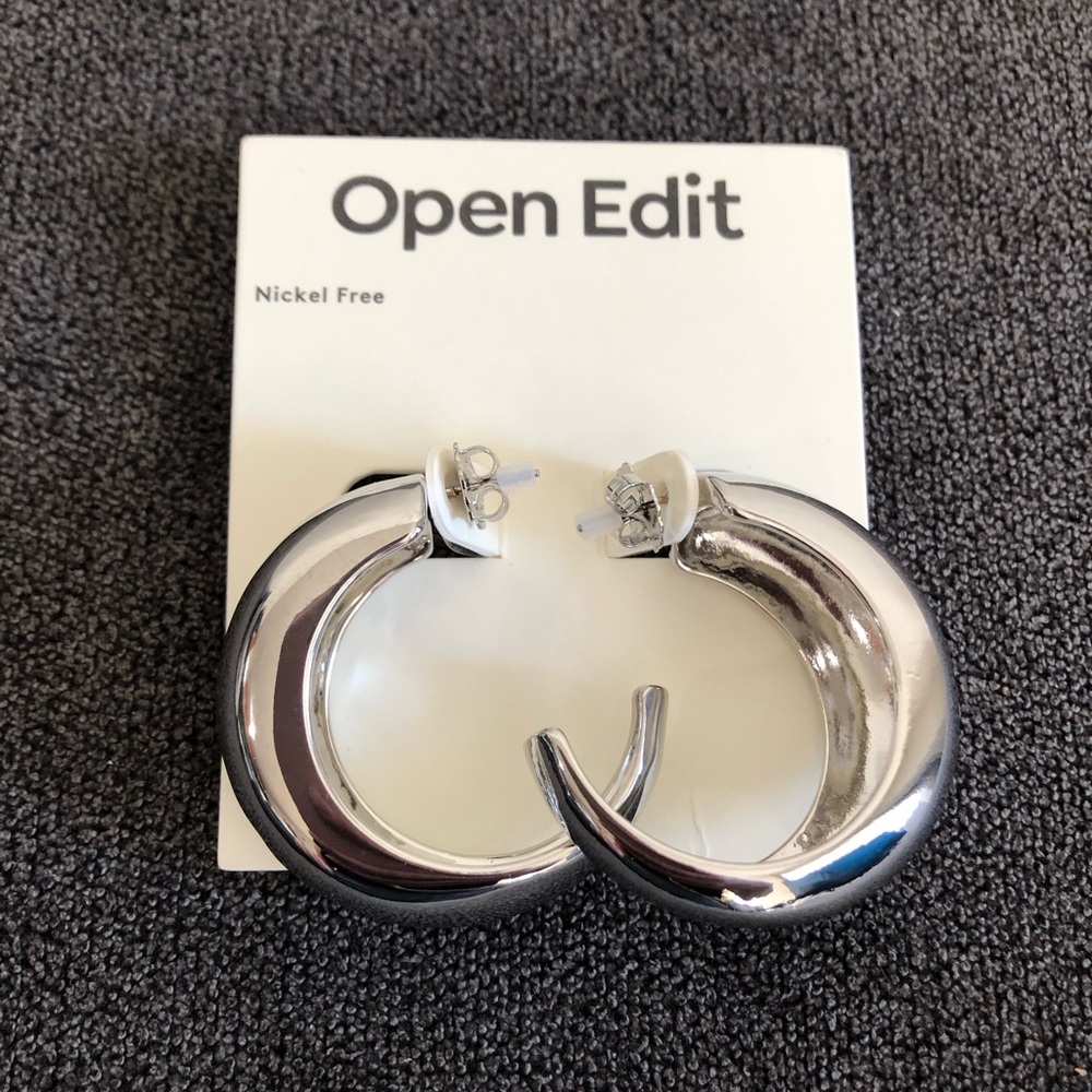 Open Edit Tapered Hoop Earrings Rhodium
